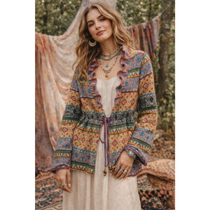 Women's Thursday Island S Multi-color Wool Knit Fair Isle Cardigan